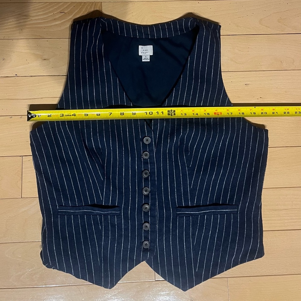 Women's Tailored Suit Vest - A New Day Navy Striped L - Picture 5 of 11